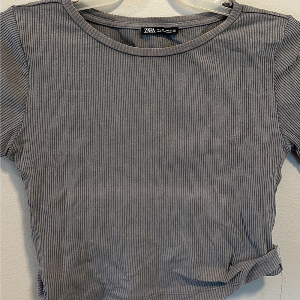 Zara Ribbed Dark Grey Crop Top